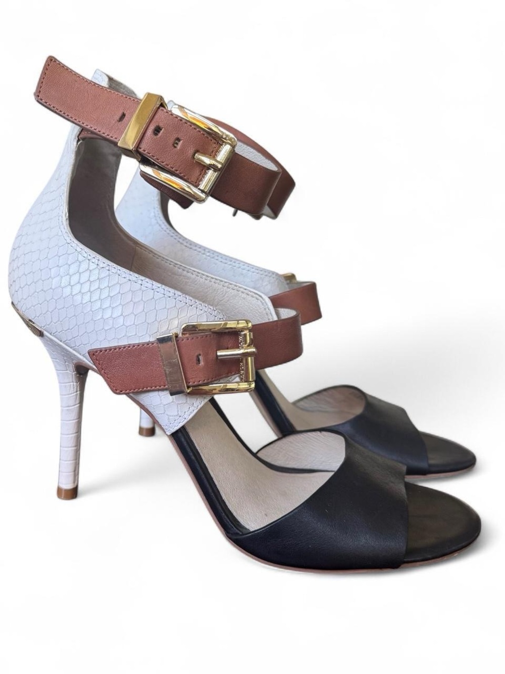 Michael Kors Leather Colorblock Double Buckle Heels Size 7M
